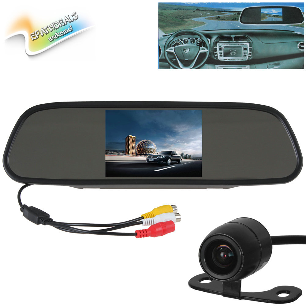 5 inch tft lcd wide view angle car rear view mirror monitor parking + 18mm color waterproof auto car rearview reverse camera