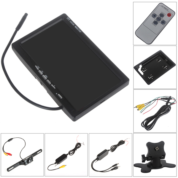 7 inch 800 x 480 rgb car rearview monitor digital display car vcr monitor + wireless car rear view reverse camera night vision