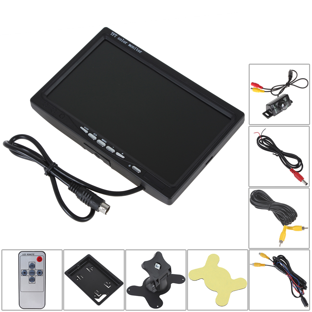 7 inch color tft lcd car rear view reverse monitor parking with audio output + 7 ir lights auto car rearview backup camera