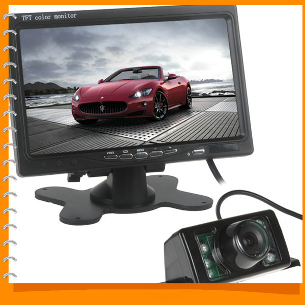7 inch rgb car rearview monitor digital display car vcr monitor + 120 degree wide angle 7 ir lights car rear view reverse camera