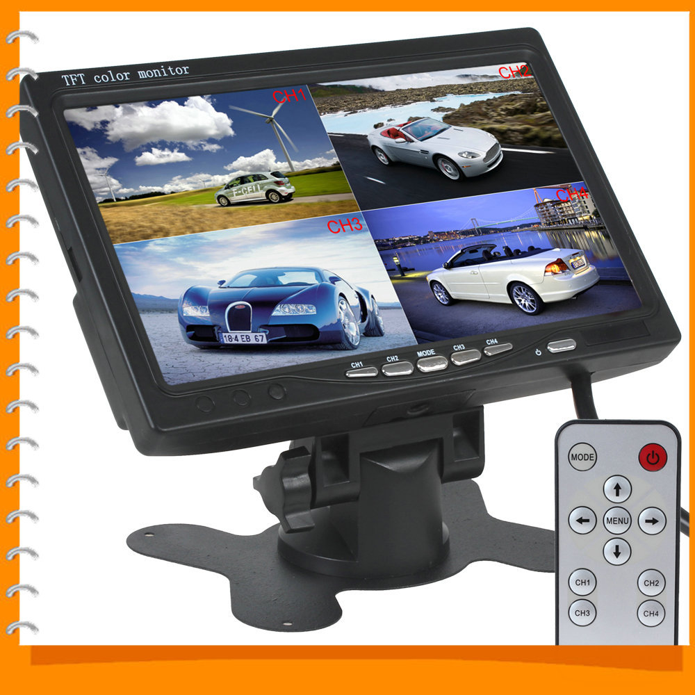 7 inch tft lcd car monitor 4 video input auto car rear view monitor + automatic identify input signal with stand-alone headrest