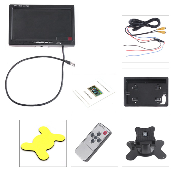 7 inch tft lcd color car rearview monitor headrest parking 7'' monitor 2 video input for dvd vcr + car reverse rear view camera