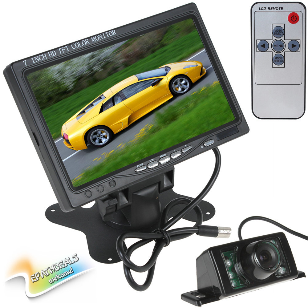 hd 800 x 480 7 inch color tft lcd car rear view monitor parking hdmi + 7 ir lights auto car reverse rearview camera + remote
