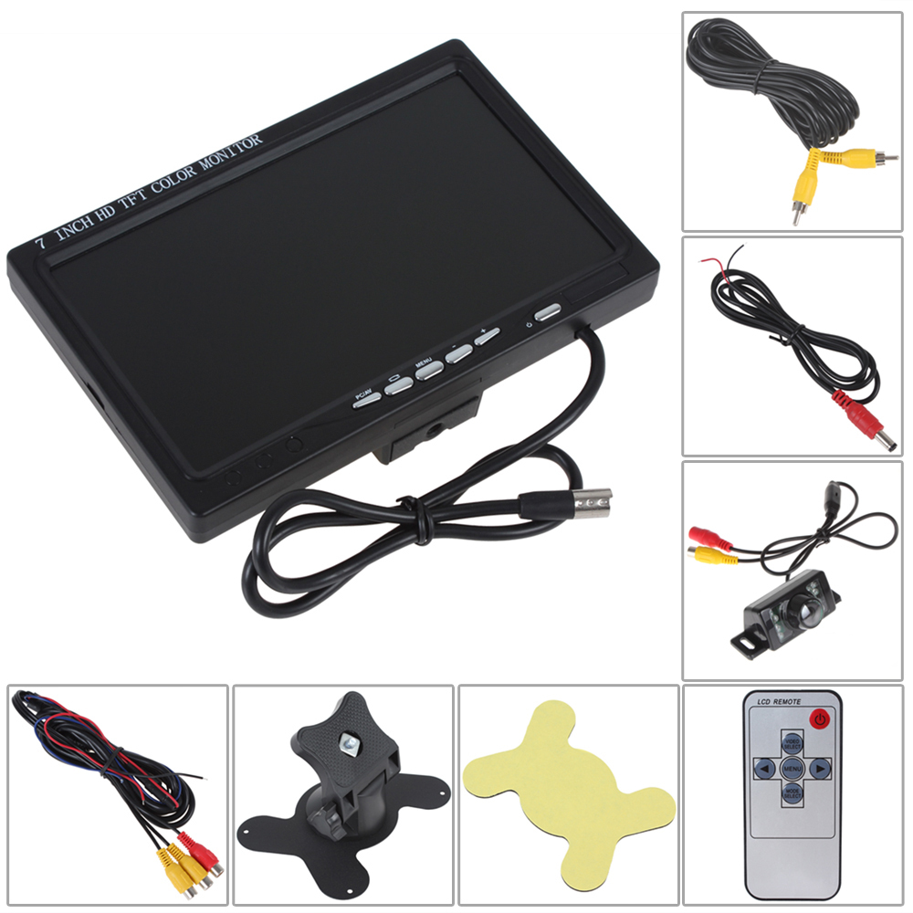 hd 800 x 480 7 inch color tft lcd car rear view monitor parking hdmi + 7 ir lights auto car reverse rearview camera + remote