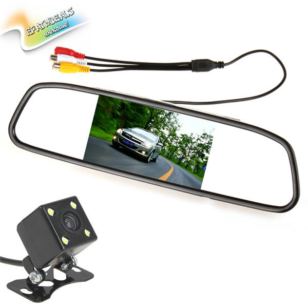 univeral 4.3 inch tft lcd auto car rear view mirror monitor parking + night vision car rearview reverse camera 170 wide angle