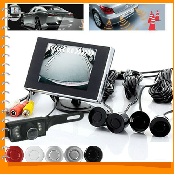 waterproof car parking kit system - 3.5 inch car rear view monitor 3.5'' rearview monitor + 4 sensors + backup reverse camera waterproof car parking kit system - 3.5 inch car rear view monitor 3.5'' rearview monitor + 4 sensors + backup reverse camera