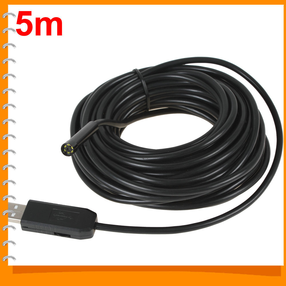 waterproof 5m mini usb endoscope inspection camera video snake tube camera borescope endoscope with 7mm lens 6 white leds p2p
