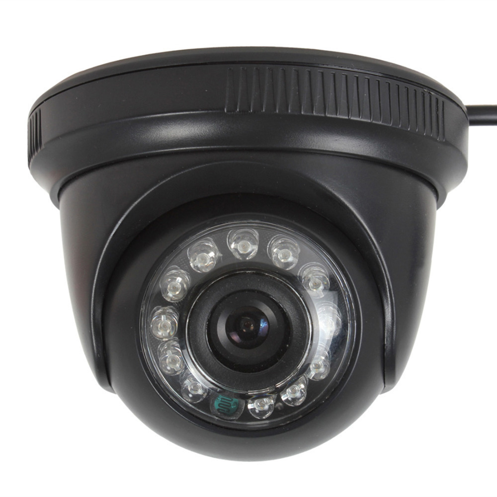 black 1/4" cmos 1000tvl cctv camera security surveillance camera 3.6mm 12-led ntsc / pal ir-cut waterproof dome camera