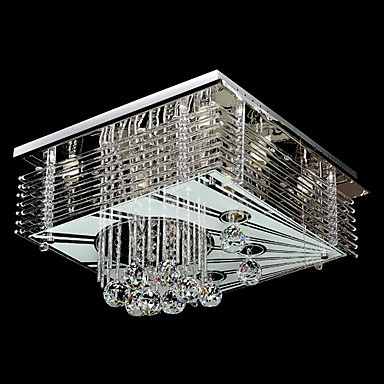 ceiling lights stainless steel square 9-light flunsh mount geometry featured with crystal drops