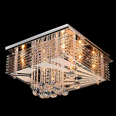 ceiling lights stainless steel square 9-light flunsh mount geometry featured with crystal drops