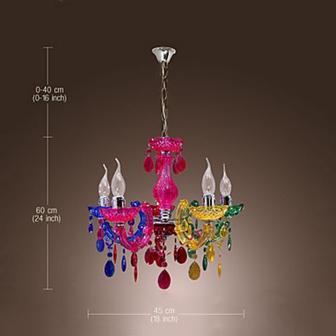 artistic acrylic pendant lights with 5 lights chrome finished rainbow design