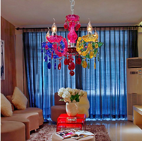 artistic acrylic pendant lights with 5 lights chrome finished rainbow design