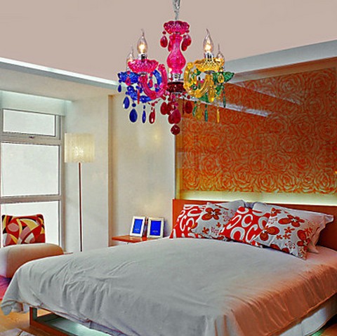 artistic acrylic pendant lights with 5 lights chrome finished rainbow design