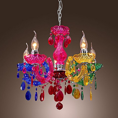 artistic acrylic pendant lights with 5 lights chrome finished rainbow design