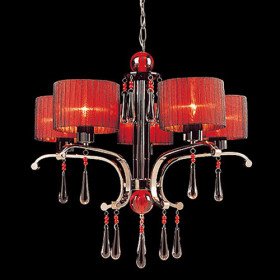 new iron and crystal chandelier with 5 lights (red shade) new iron and crystal chandelier with 5 lights (red shade)