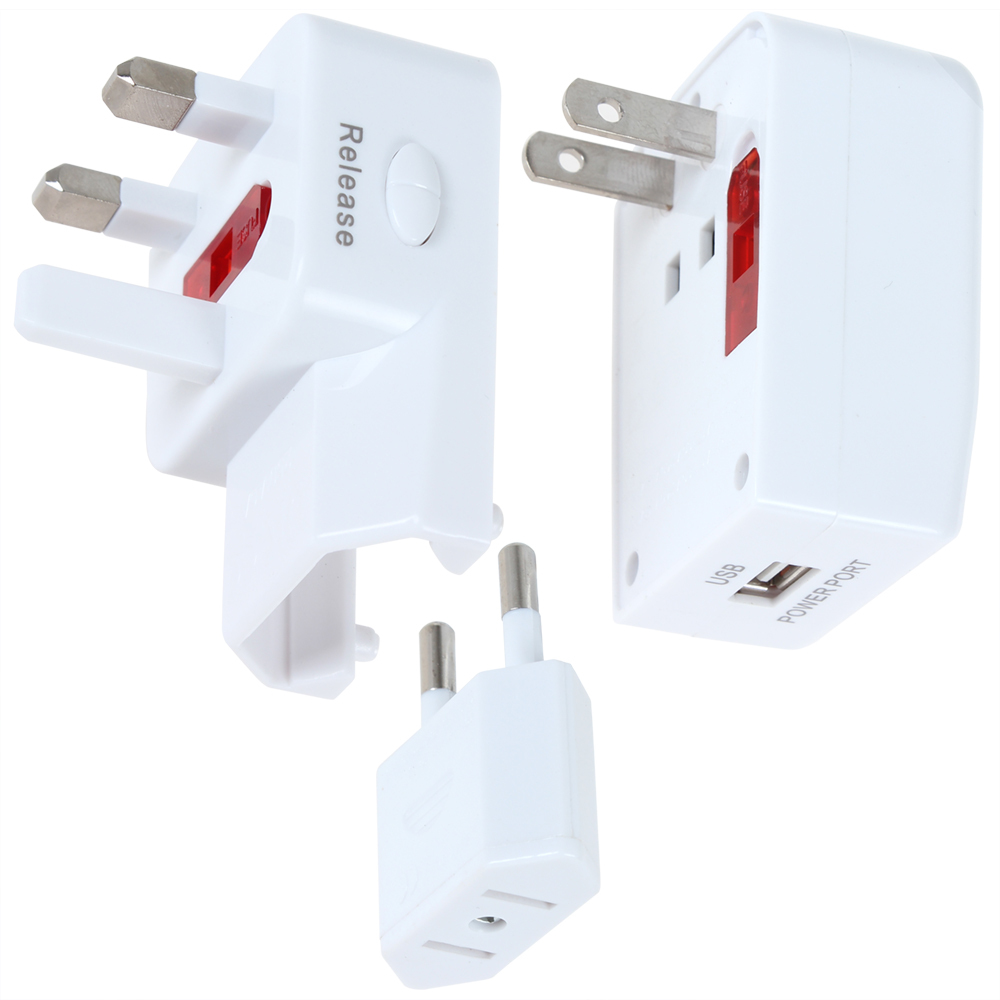 all in one us / uk / eu power plug world travel universal international plug adapter converter ac power charger with usb socket