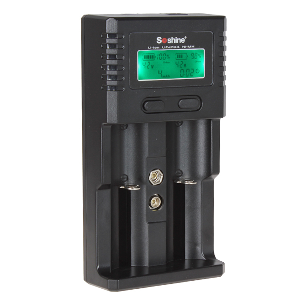 soshine h2 universal lcd intelligent smart battery charger for 26650 18650 16340 aa aaa c battery + car charger + retail box