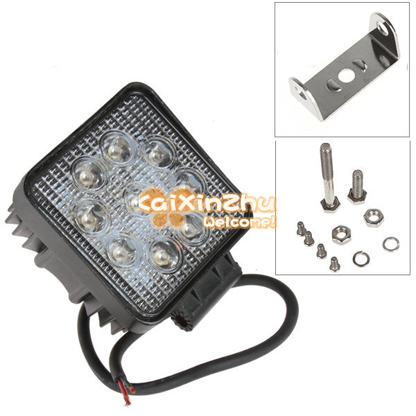 1800lm 27w high power square car offroad led working light off road led work lamp with 9x 3w bead leds for truck jeep atv boat