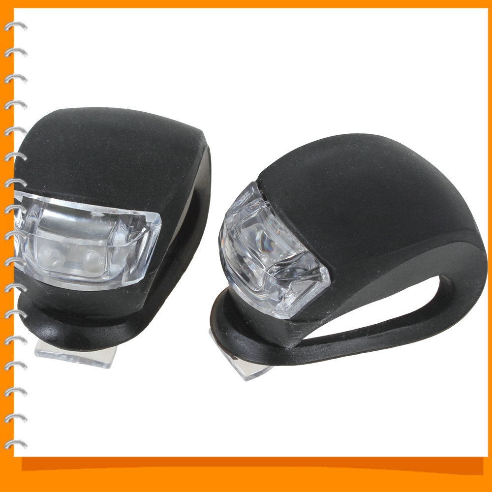 2pcs/pair black mini waterproof silicone bike light set led bicycle light lamp with 2 led