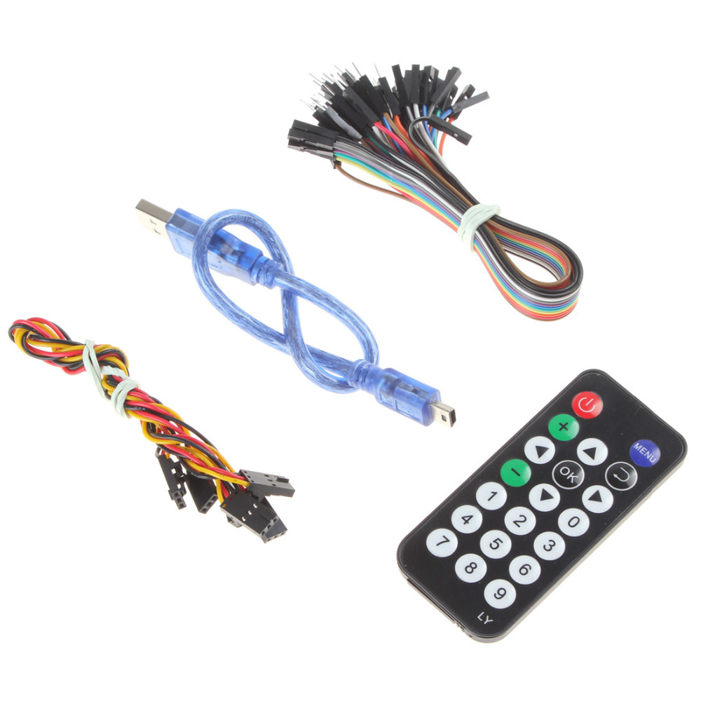 starter kit for beginner - uno led infrared sensor servo motor ir remote control jumper wires usb cable