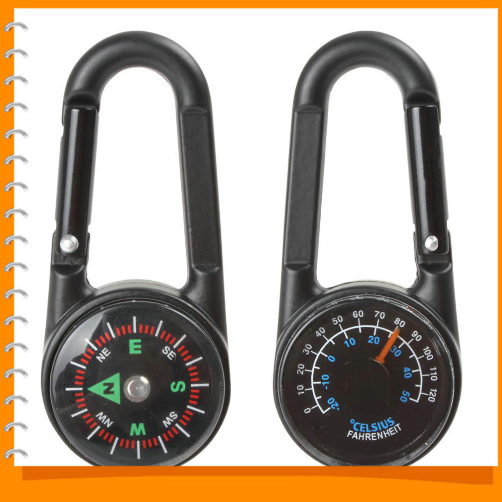 2pcs! mini compass + thermometer + snap hook keychain 3-in-1 multifunctional hiking metal carabiner for outdoor activities 2pcs! mini compass + thermometer + snap hook keychain 3-in-1 multifunctional hiking metal carabiner for outdoor activities