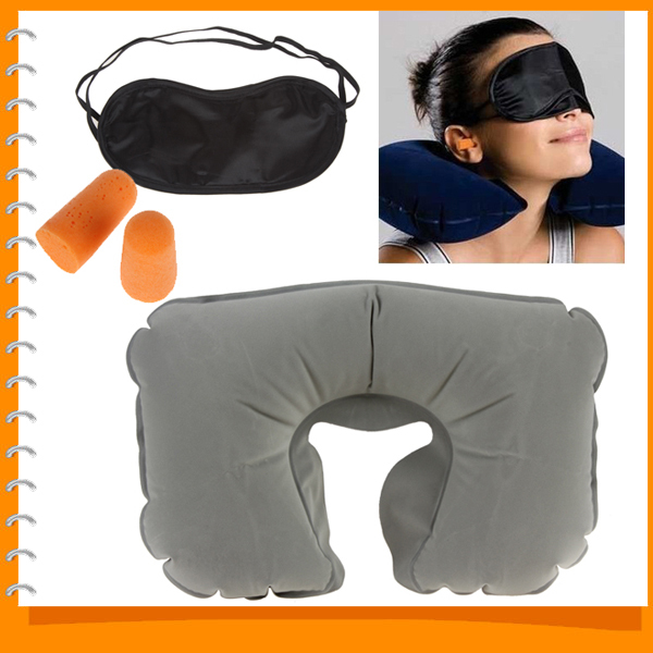 3 in 1 travel kit set inflatable air cushion neck pillow u shape rest pillow + eye mask + 2 ear plug 3 in 1 travel kit set inflatable air cushion neck pillow u shape rest pillow + eye mask + 2 ear plug