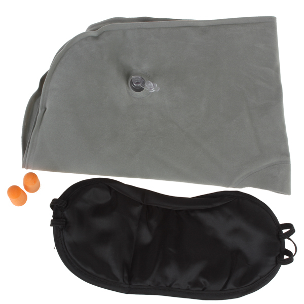 3 in 1 travel kit set inflatable air cushion neck pillow u shape rest pillow + eye mask + 2 ear plug