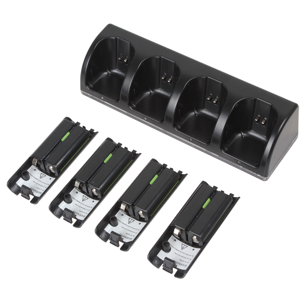 4 x 2800mah rechargeable battery packs + charger station dock cradle stand for wii remote control