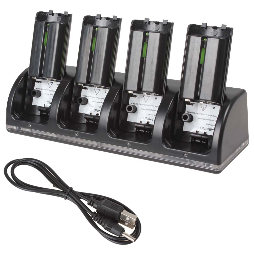 4 x 2800mah rechargeable battery packs + charger station dock cradle stand for wii remote control