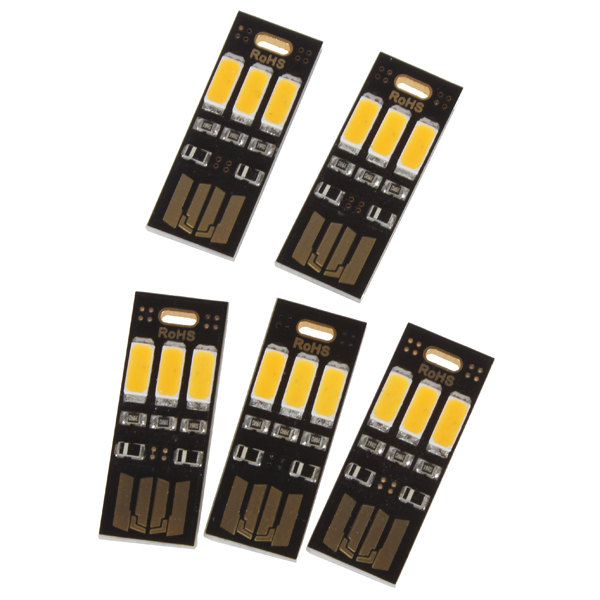 5pcs/pack! soshine portable mini usb power 3 leds night light lamp warm light universal for power bank mobile charger computer