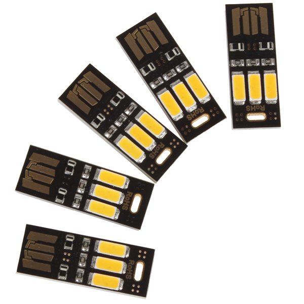 5pcs/pack! soshine portable mini usb power 3 leds night light lamp warm light universal for power bank mobile charger computer