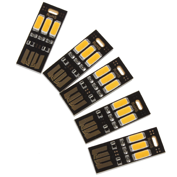 5pcs/pack! soshine portable mini usb power 3 leds night light lamp warm light universal for power bank mobile charger computer