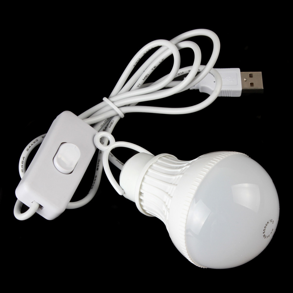 5w portable mini usb led bulb white light energy saving led reading lamp with handle & switch
