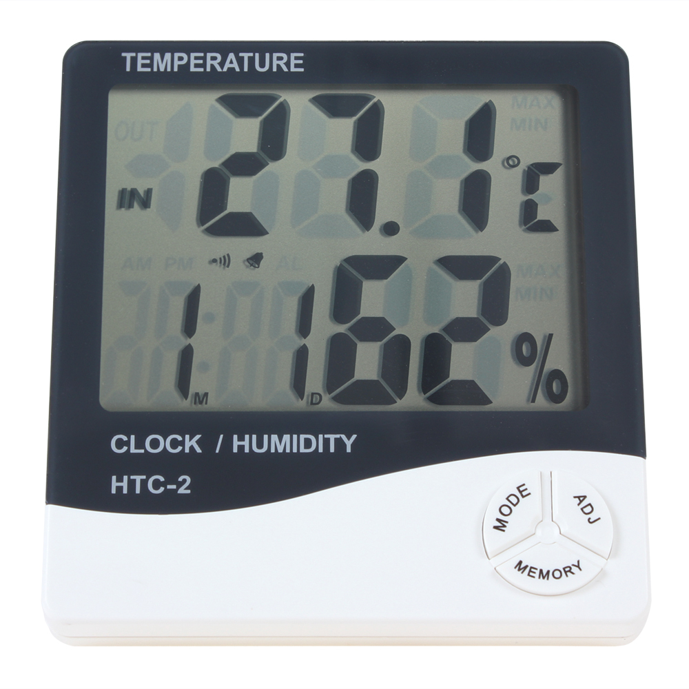 lcd digital dual sensors temperature clock humidity alarm clock support hourly / everyday alarm & calendar function