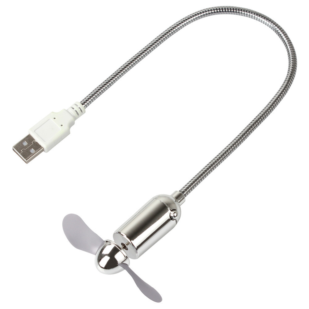 metal flexible neck portable mini usb fan pc laptop cooling fan with adjustable button / two soft plastic blades