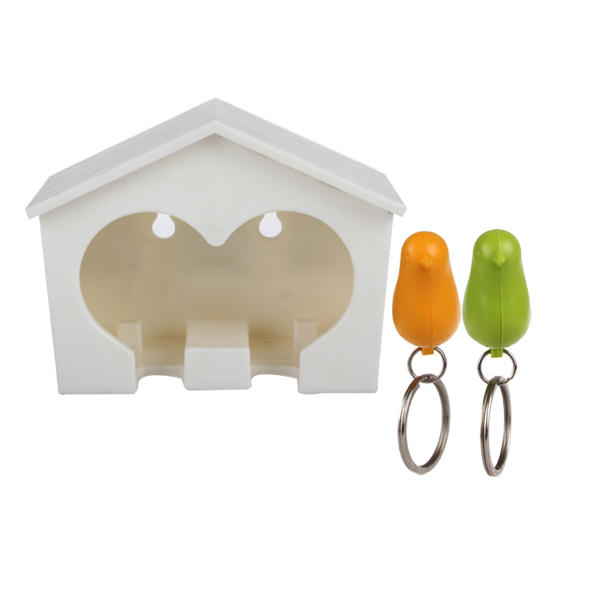 multifunctional metal couple keychain two key chain ring duo sparrow keychain with whistle birdhouse holder for the lovers girls