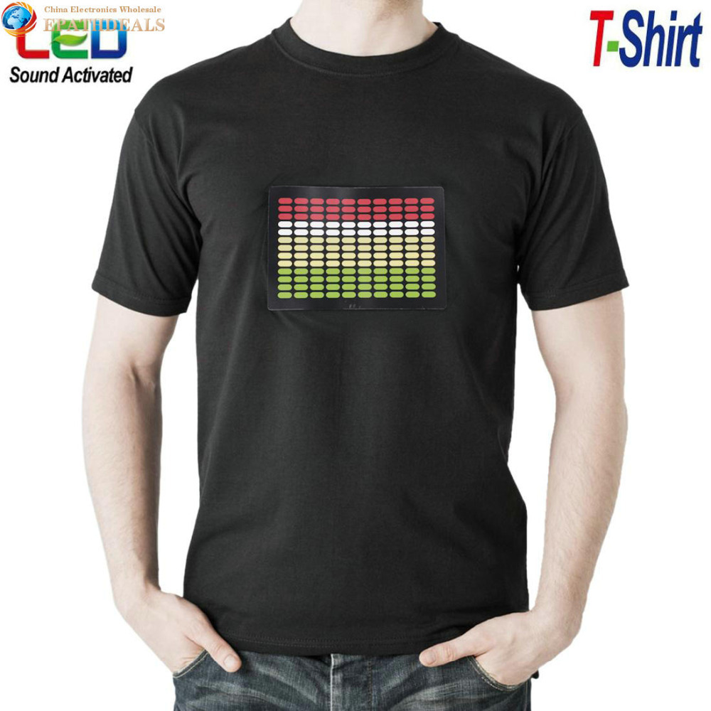sound activated led t shirt light up flashing equalizer el led t-shirt men for rock disco party dj