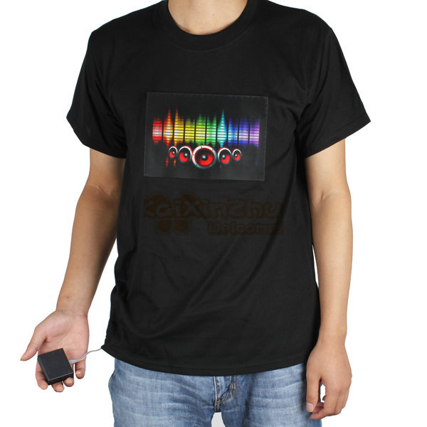 sound activated music led t shirt men short sleeve with detachable el panel for party dance rock disco dj lighting