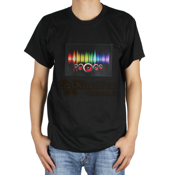 sound activated music led t shirt men short sleeve with detachable el panel for party dance rock disco dj lighting