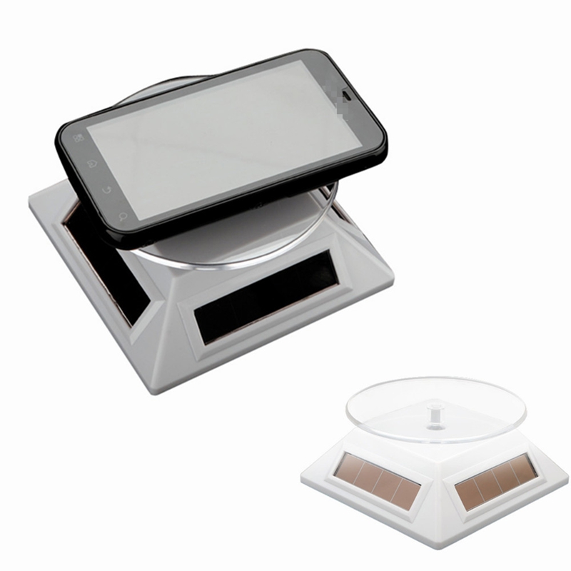 new silver solar powered 360 rotating jewelry watch cell phone display stand turntable turn table plate
