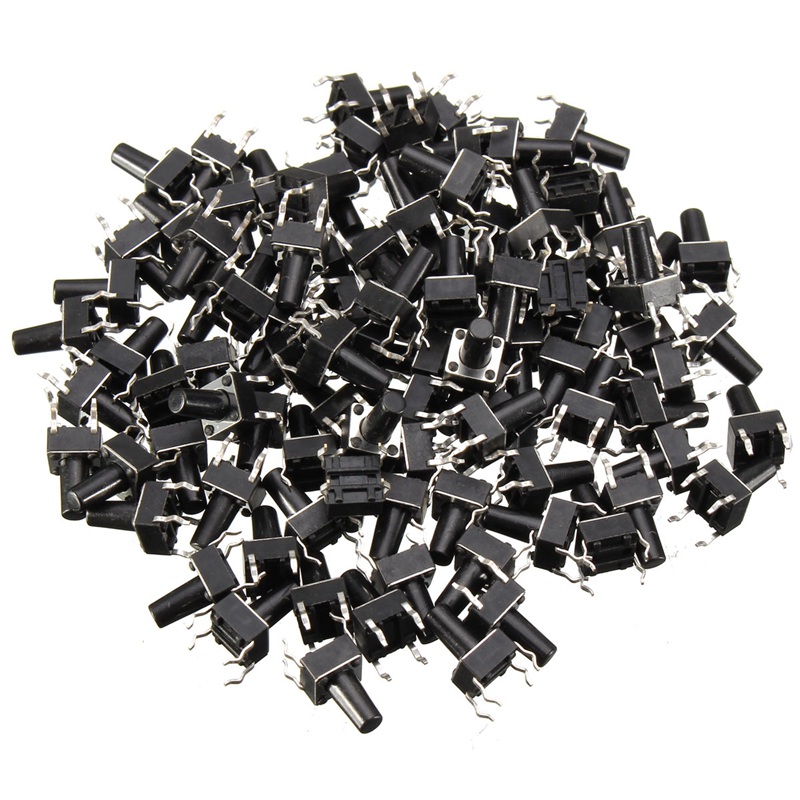 100pcs dc12v 4 pins tact tactile push button momentary switch black 6x6x10mm