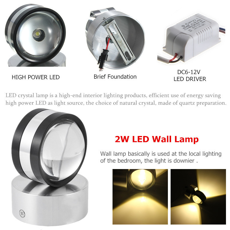 2015 aircraft-grade aluminum crystal 2w led wall lamp for background wall wall path hallway bar lighting fixture