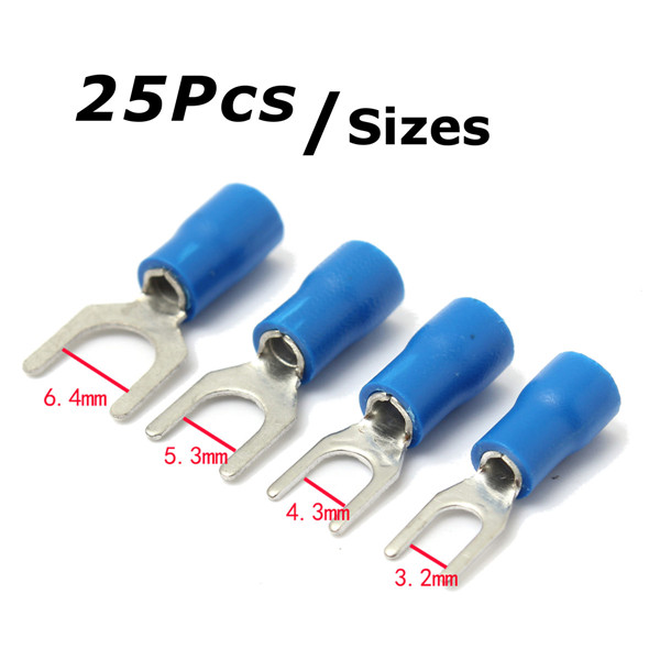 25pcs blue insulated fork wire connector electrical crimp terminal 16-14awg