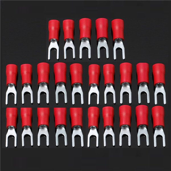25pcs red insulated fork wire connector electrical crimp terminal 22-16awg