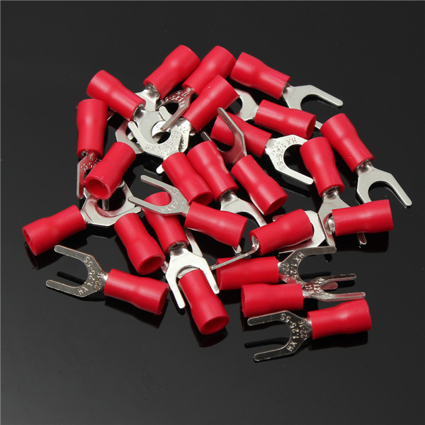 25pcs red insulated fork wire connector electrical crimp terminal 22-16awg