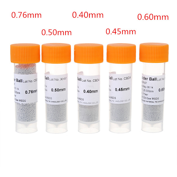 5 bottle/set bga lead solder balls (0.4mm0.45mm,0.5mm,0.6mm,0.76mm) 25000pcs/bottle tin ball for soldering rework 5 bottle/set bga lead solder balls (0.4mm0.45mm,0.5mm,0.6mm,0.76mm) 25000pcs/bottle tin ball for soldering rework