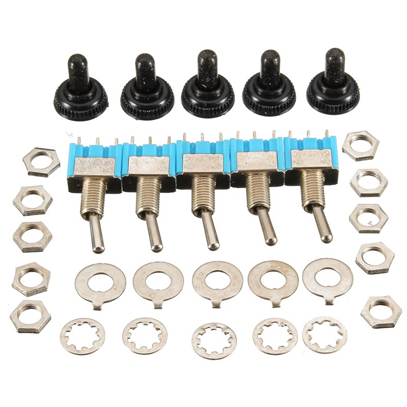 5pcs miniature toggle switch 25v 6a on-on 2 position 3 pins spdt toggle switch waterproof cover cap best promotion