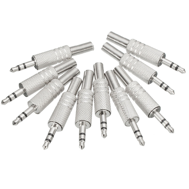 best promotion 10pcs 3.5mm 1/8" stereo male audio trs plated jack plug adapter connector silver