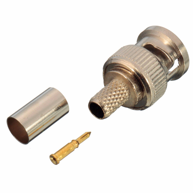 best promotion hight quality 3 piece bnc male crimp connector plug for rg59 coaxial cable coupler adaptor cctv