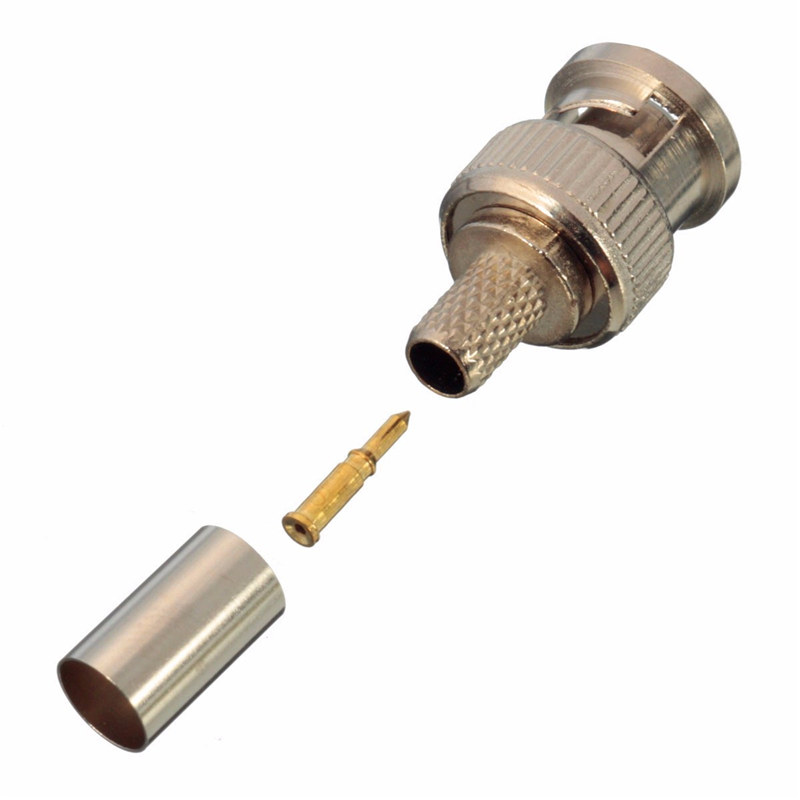 best promotion hight quality 3 piece bnc male crimp connector plug for rg59 coaxial cable coupler adaptor cctv